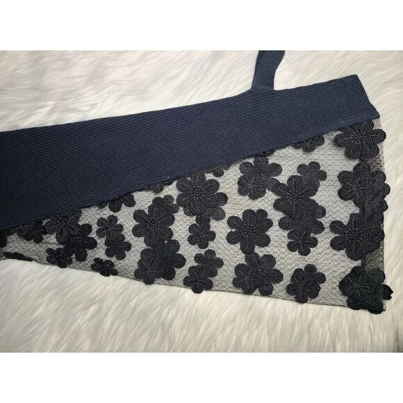 NWT|French Connection Blue/Black Caballo Floral Lace Sleeve Sweater, XS - Picture 8 of 12